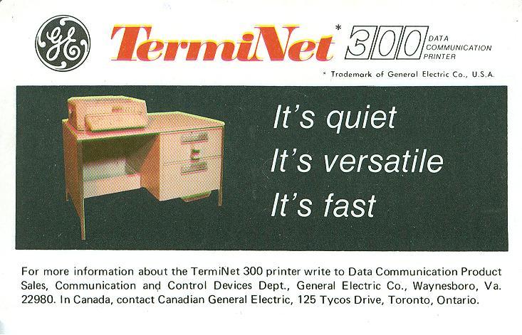TermiNet 300 code card — side A